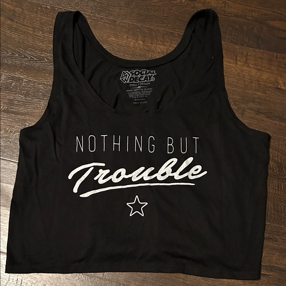 Social Decay Black Graphic Crop Tank Top